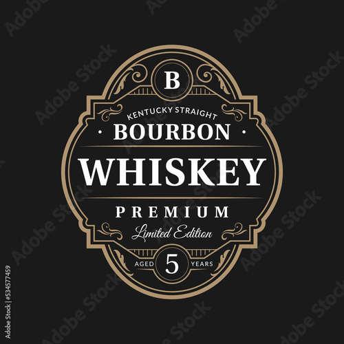 Vintage frame logo. Antique packaging label. Suitable for whiskey, bourbon, scotch, wine, vodka, rum, beer, distillery, etc.
