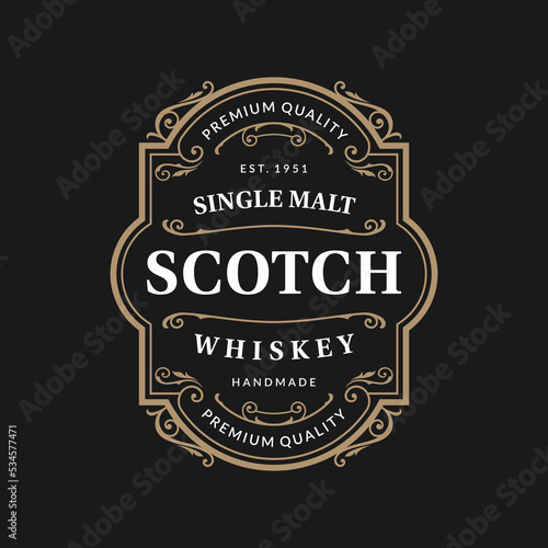 Vintage frame logo. Antique packaging label. Suitable for whiskey, bourbon, scotch, wine, vodka, rum, beer, distillery, etc.