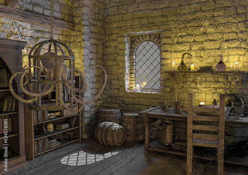 octopus on alchemy lab background scene two