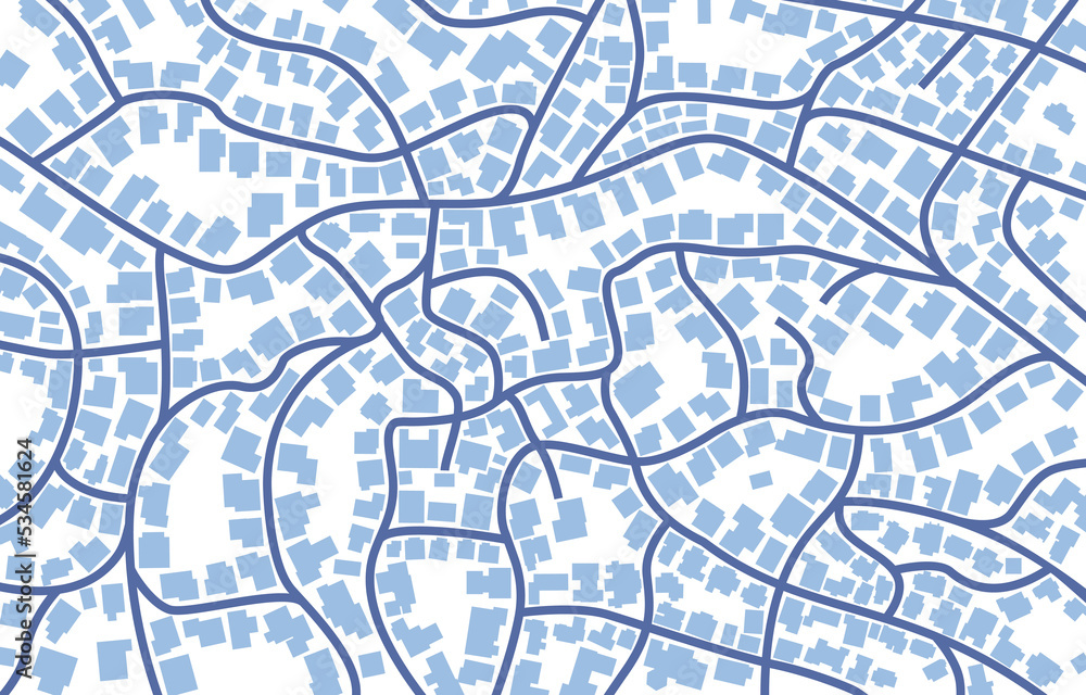 Fototapeta premium View from above the map buildings. Detailed view of city from above. City top view. Abstract background. Map navigation to own house. Flat style, Vector, illustration isolated.