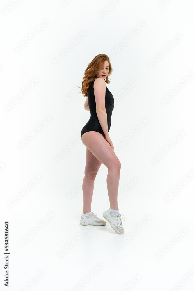 model size posing bodysuit on white background model size posing bodysuit on white background