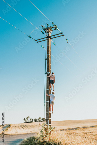 climbing power lines in the country