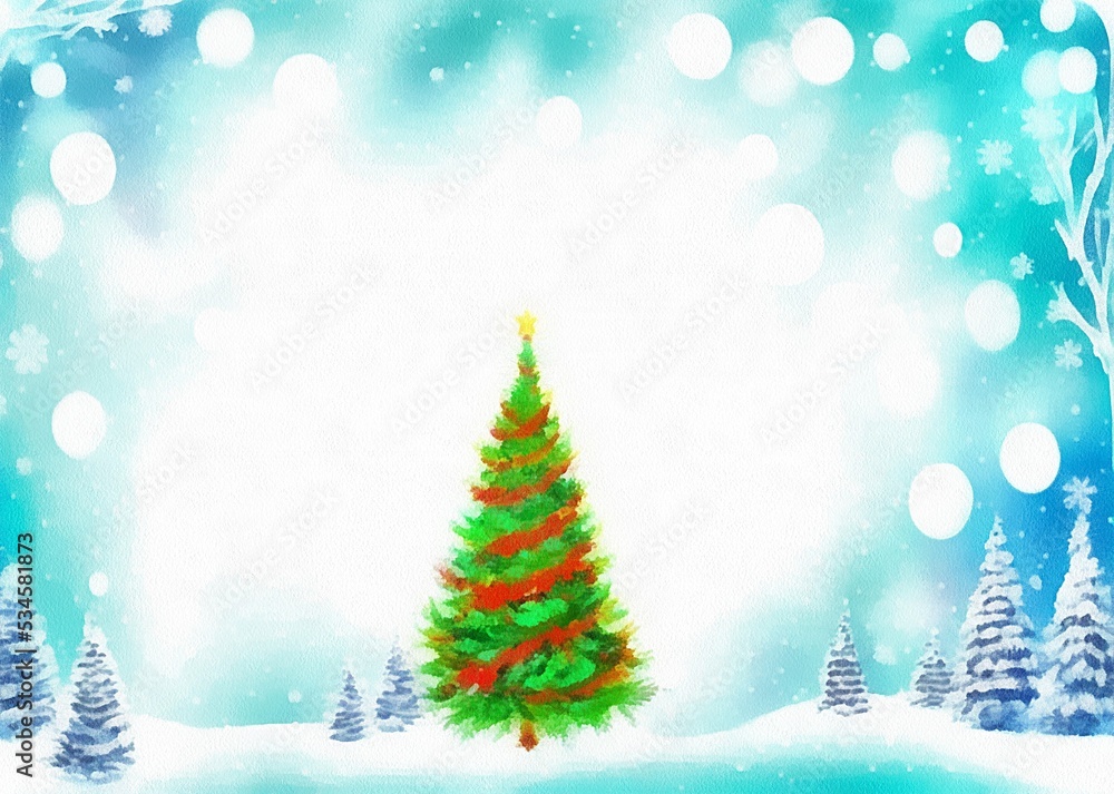 Digital drawing of christmas background in painting on paper style