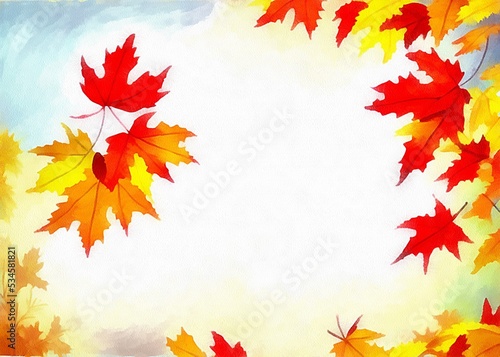 Digital drawing of nature floral autumn background with beautiful leafs in painting on paper style