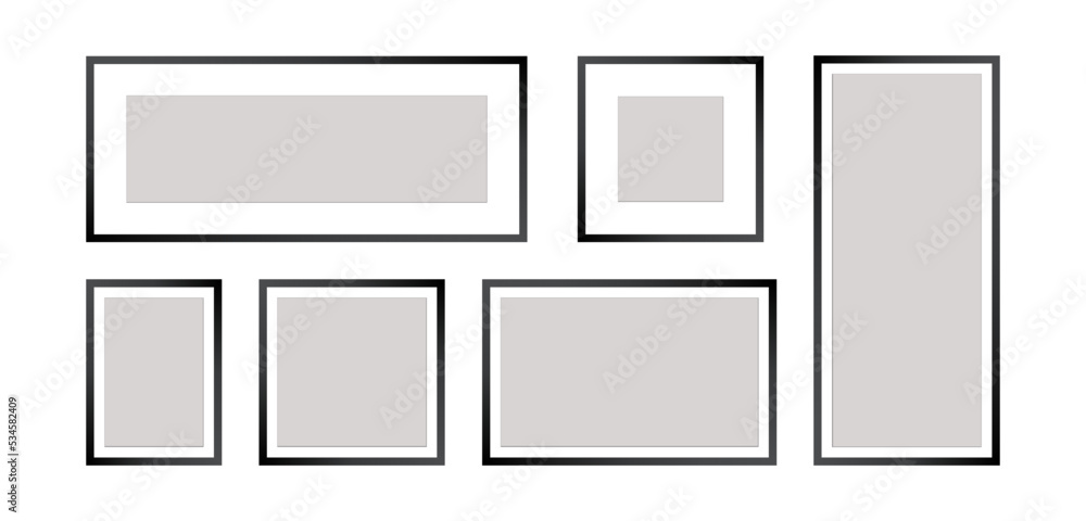 Photo Frames isolated on white. Realistic square black frames, vector set.