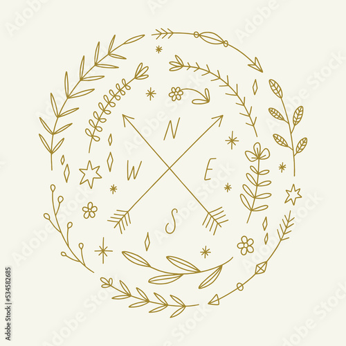 Camp travel compass logo aesthetic decor elements. Vector and jpg printable image, unique boho clipart illustration, editable isolated details. Perfect for poster or postcard template, t-shirt clothes