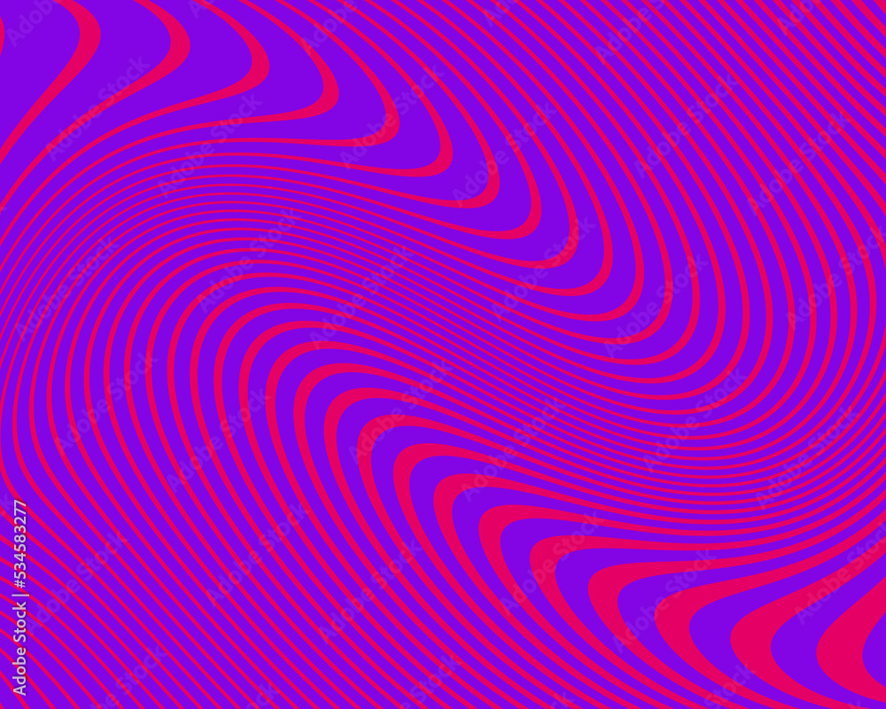 Wave design with swirl lines. Bright neon colour purple and pink. Digital image with a psychedelic stripes. Vector illustration  