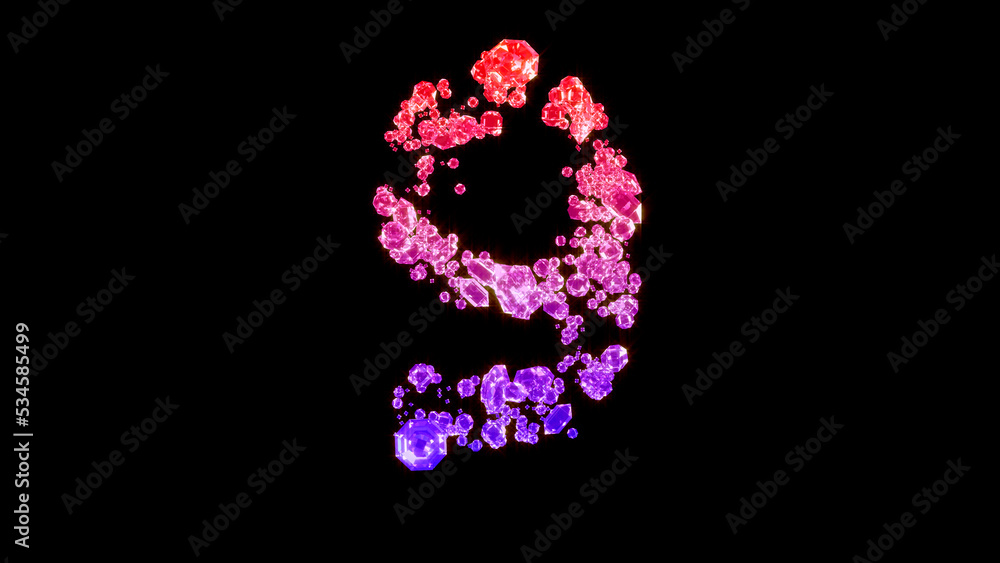 fancy fashion jewels alphabet, red and pink number 9, isolated - object 3D rendering fancy fashion jewels alphabet, red and pink number 9, isolated - object 3D rendering