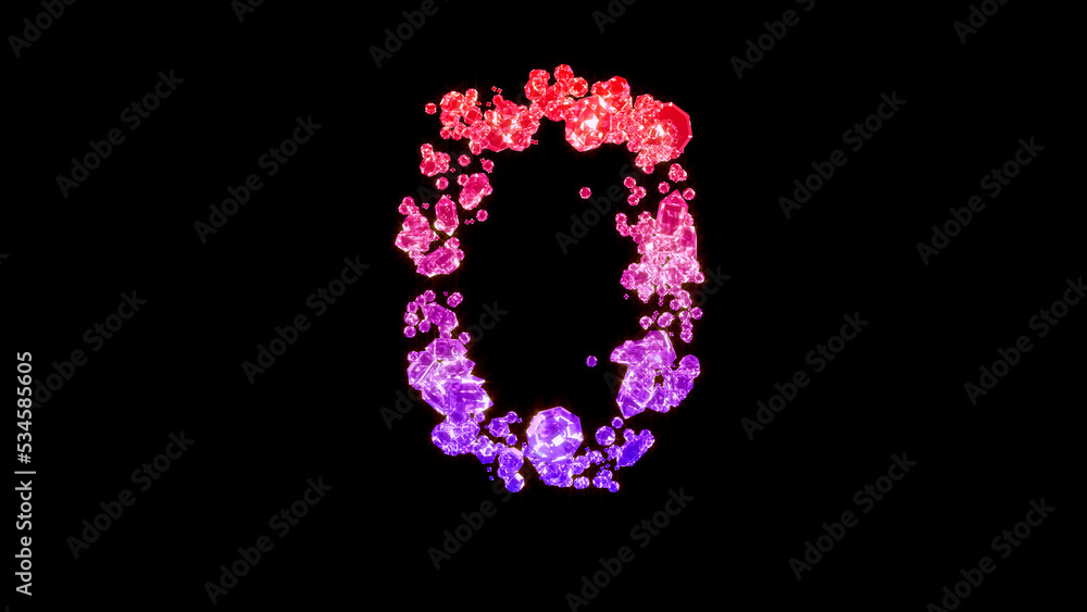 fancy luxury diamonds alphabet, red and rose number 0, isolated - object 3D illustration