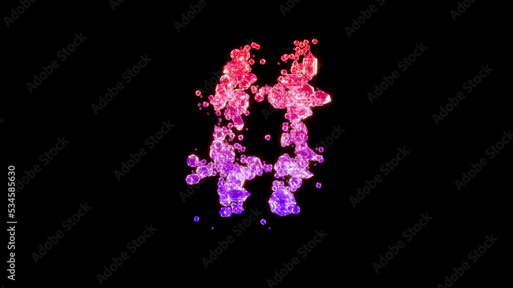 fancy fashion gem stones font, red and purple number sign, isolated - object 3D illustration