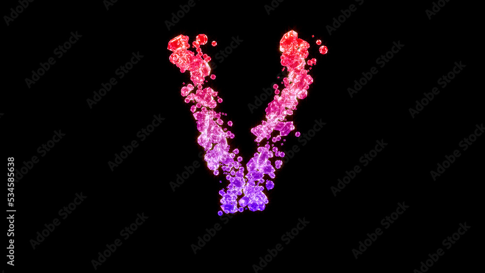 fancy glamorous jewels alphabet, red and purple letter V, isolated - object 3D rendering