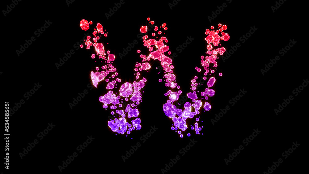 fancy fashion gems alphabet, red and purple letter W, isolated - object 3D rendering