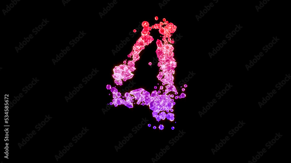 fancy glamour jewels font, red and rose number 4, isolated - object 3D rendering