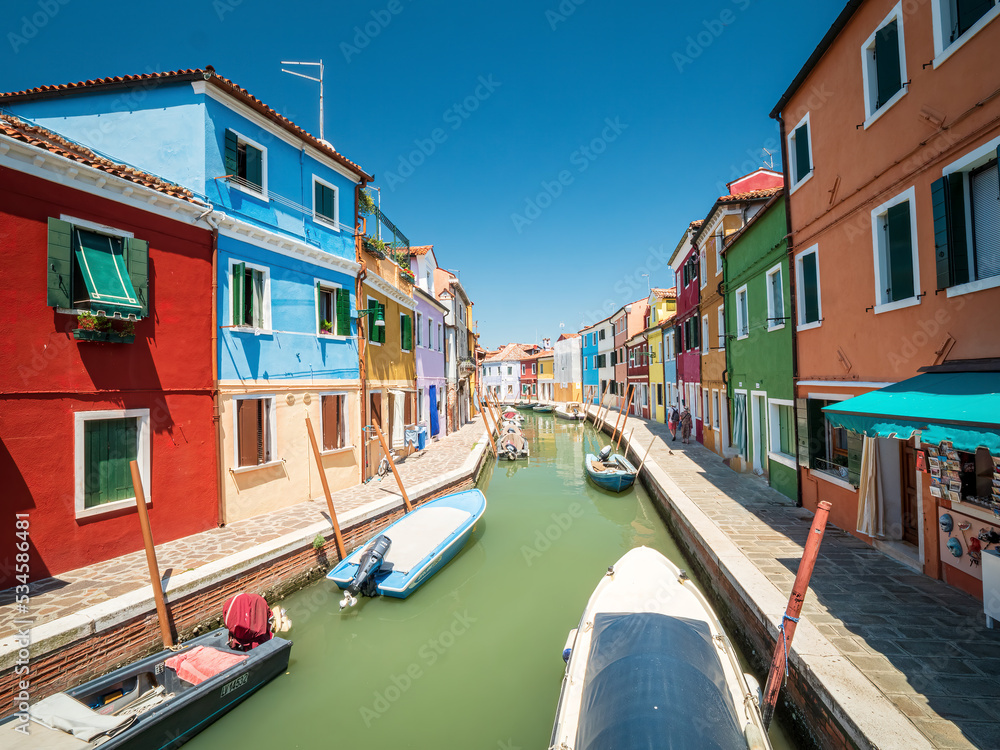 Burano village with colorful house architecture with pure summer feeling 