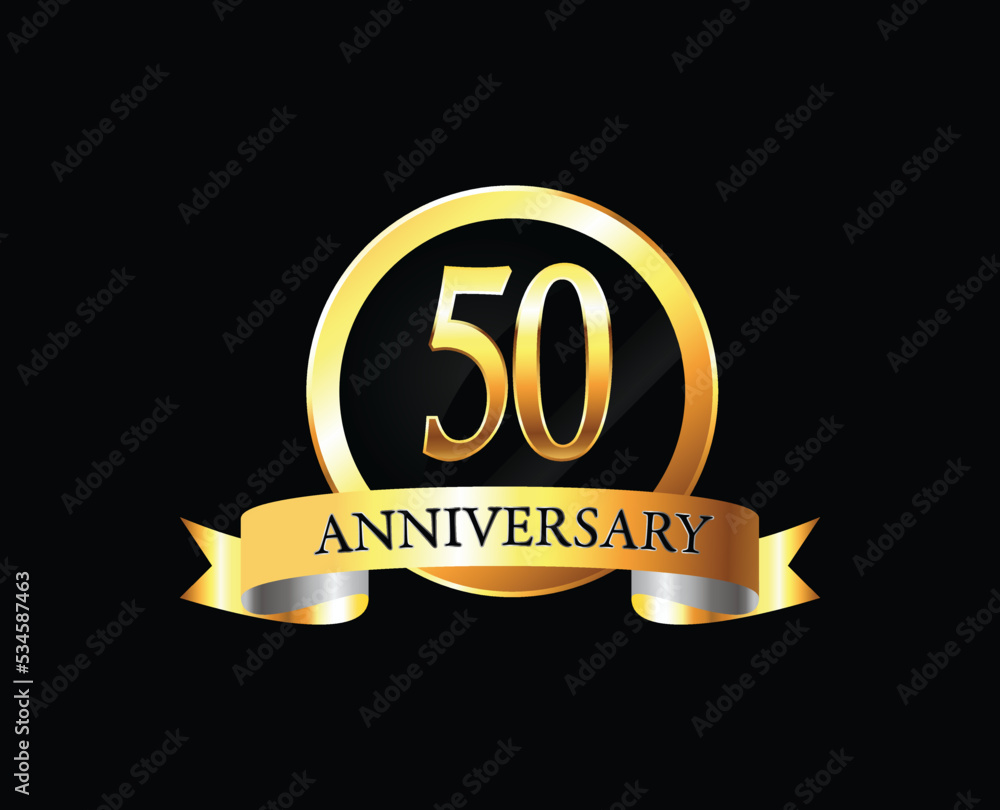 50 Year Anniversary celebration Vector Design with ring and ribbon. 50th Anniversary celebration. Gold Luxury Banner of 50th Anniversary celebration. fiftieth celebration card. Vector anniversary 50 Year Anniversary celebration Vector Design with ring and ribbon. 50th Anniversary celebration. Gold Luxury Banner of 50th Anniversary celebration. fiftieth celebration card. Vector anniversary