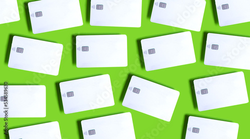 White Credit Cards With EMV Chip on Green. Credit Card Mock up