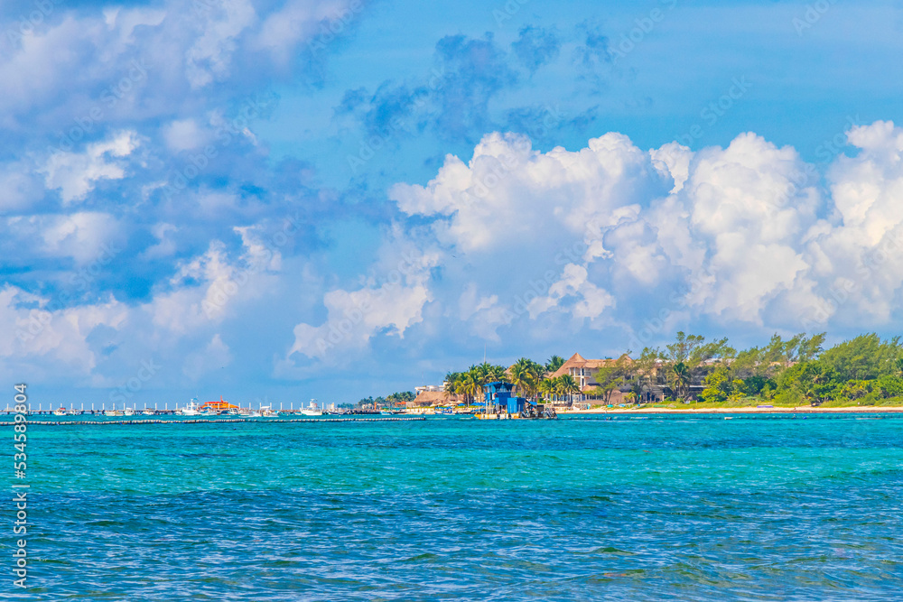 Tropical mexican beach clear turquoise water Playa del Carmen Mexico.