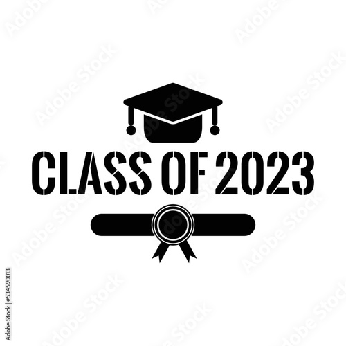 Class of 2023. Template for graduation party design, high school or college congratulation graduate, yearbook. Vector illustration.
