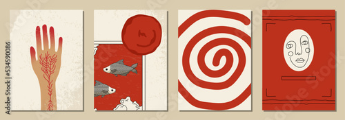 Set of vertical abstract posters in retro asian style for your poster, flyer or banner.