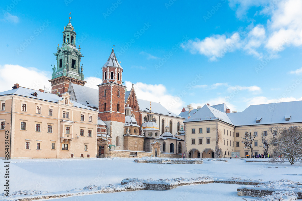 Royal Wawel Castle view on winter time