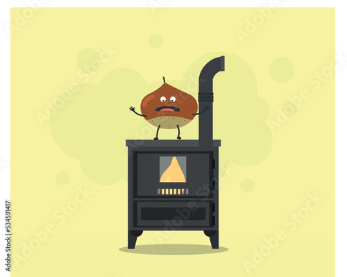 illustration of a stove with a chestnut