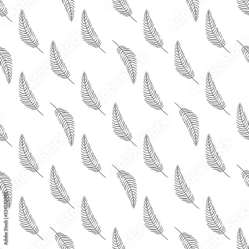 Seamless pattern with abstract feathers. Simple birds background. Black and white vector illustration. Vector illustration