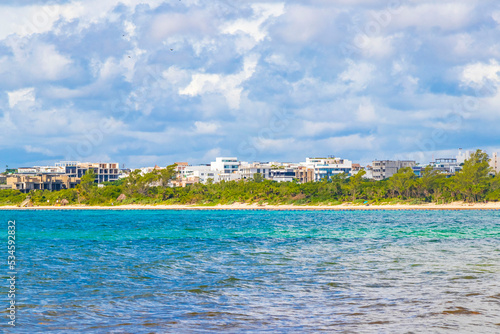 Tropical mexican beach clear turquoise water Playa del Carmen Mexico.