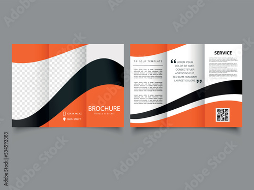 Trifold brochure with yellow waves. Catalog Vector Template. Vector