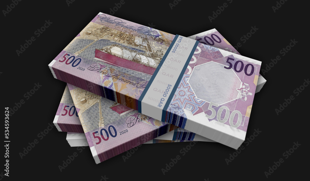 Qatar Riyal money banknotes pack 3d illustration Qatar Riyal money banknotes pack 3d illustration