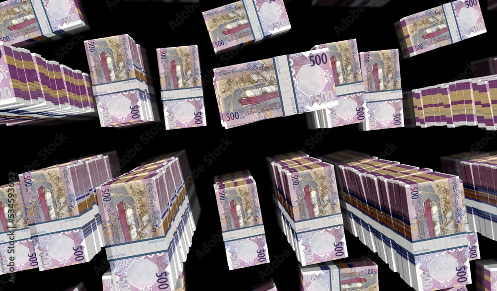 Qatar Riyal money banknotes pack 3d illustration Qatar Riyal money banknotes pack 3d illustration