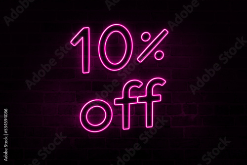 10% discount number percent neon glow light signs on a dark background Image