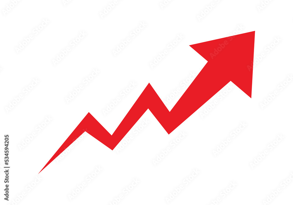 Growing business red arrow on white, Profit red arrow, Vector illustration.Business concept, growing chart. Concept of sales symbol icon with arrow moving up. Economic Arrow With Growing Trend. Growing business red arrow on white, Profit red arrow, Vector illustration.Business concept, growing chart. Concept of sales symbol icon with arrow moving up. Economic Arrow With Growing Trend.