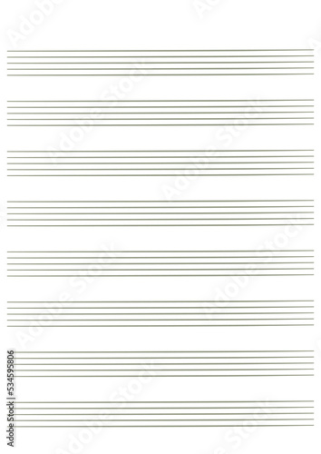 Graph paper. Printable grid paper with stave on a white background. A blank music sheet paper with staff. Geometric pattern for composition, education, school. Realistic lined paper blank size A4