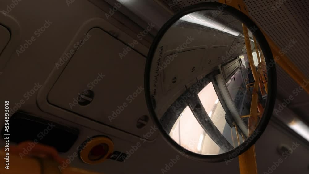 Round viewing mirror train, reflection of a train goes by. Round viewing mirror train, reflection of a train goes by.