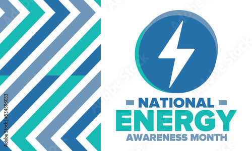 National Energy Awareness Month in October. Optimization and management of energy consumption. The introduction of advanced technology, encourage the use of renewable energy. Energy security. Vector