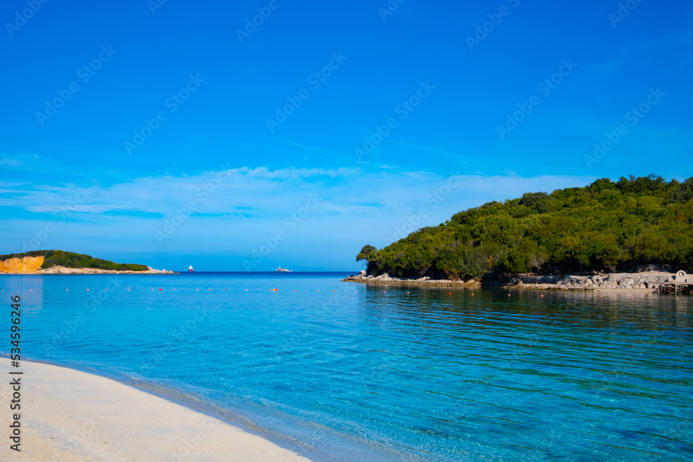 White sand beaches and blue water in Ksamil in Albania