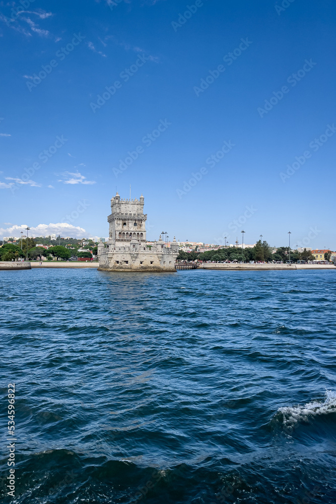 View from a tour boat over Belem tower in Lisbon