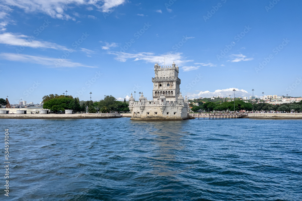 View from a tour boat over Belem tower in Lisbon