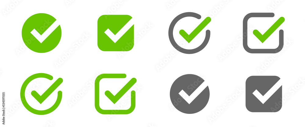 Checkmark icon set. Vector illustration. Tick or check mark symbol collection. Checkmark icon set. Vector illustration. Tick or check mark symbol collection.