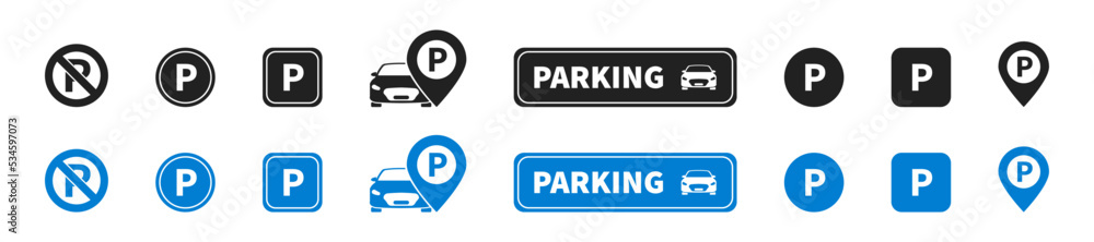 Parking icon set. Vector isolated illustration. Parking place sign. Parking and traffic signs. Parking icon set. Vector isolated illustration. Parking place sign. Parking and traffic signs.