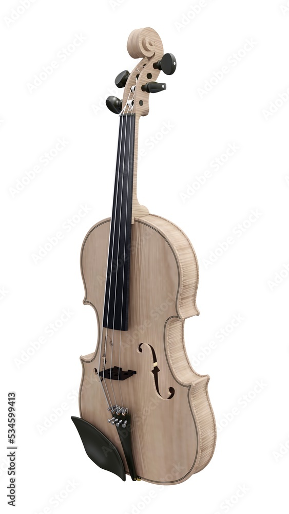 Fototapeta premium Brown classical violin on a white background. 3d rendering.