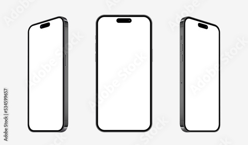 Realistic smartphone mockup. Perspective smartphone mockup screen. Smartphone mockup collection. Vector phone mockup set.