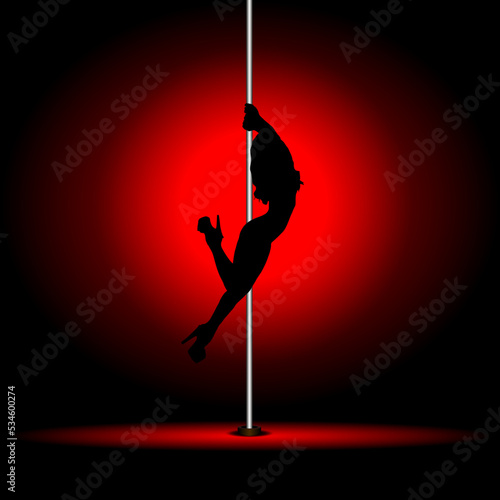 Sexy pole dancing girl in red light
