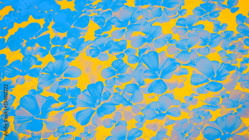 Watercolor blue flowers flowers on a yellow 16 on 9 background