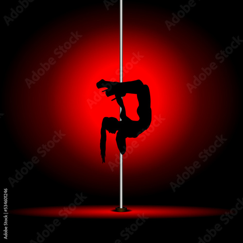 Sexy pole dancing girl in red light
