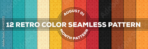 12 Retro 1960s Color Seamless Pattern for August Month. The first date of the month is important for those who want to make this day memorable by using patterns in the company or personally.
