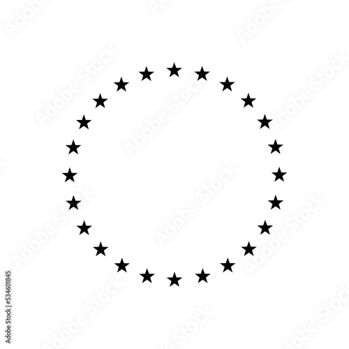 Star in circle icon. Frame from stars isolated on white background. Abstract decorative pattern. Circle with black star icon. Vector logo