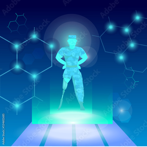 Modern limb prosthetics. A man on a prosthetic leg. Bionic prosthesis. Medicine of the future