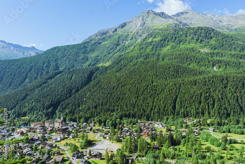 the landscape and nature of the anzasca valley and monte rosa, near the town of Macugnaga, Italy - June 2022.
