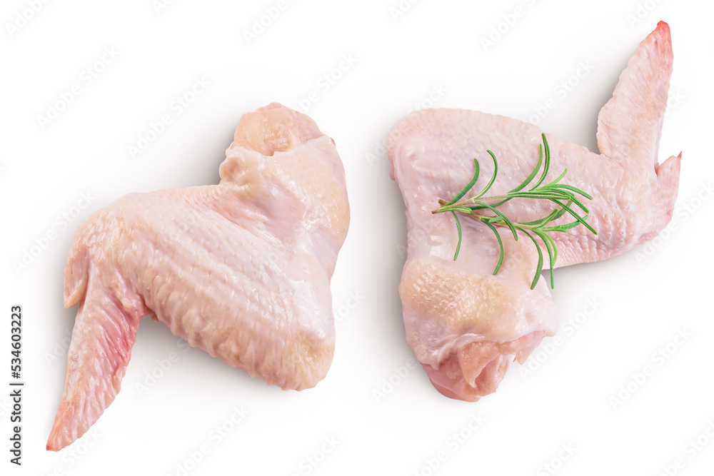 Raw chicken wings isolated on white background with full depth of field. Top view. Flat lay Raw chicken wings isolated on white background with full depth of field. Top view. Flat lay